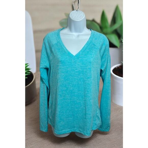 Women's Ideology Light Blue V-Neck Athletic top Sz Medium Long-Sleeve Pullover - Picture 1 of 7